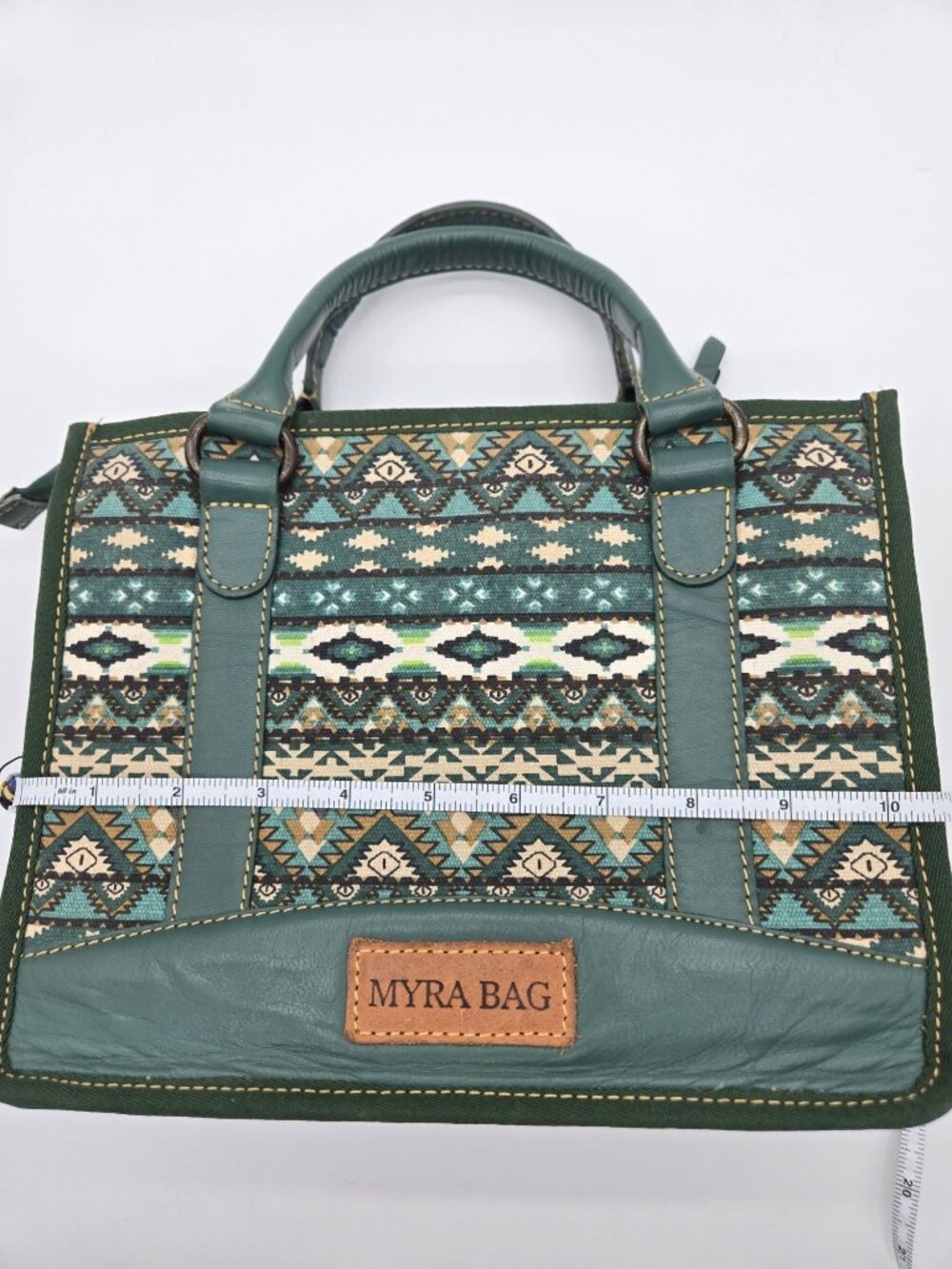 Myra Hunter Green Cream Double Handle Purse Bag *No Crossbody Strap - Picture 3 of 8